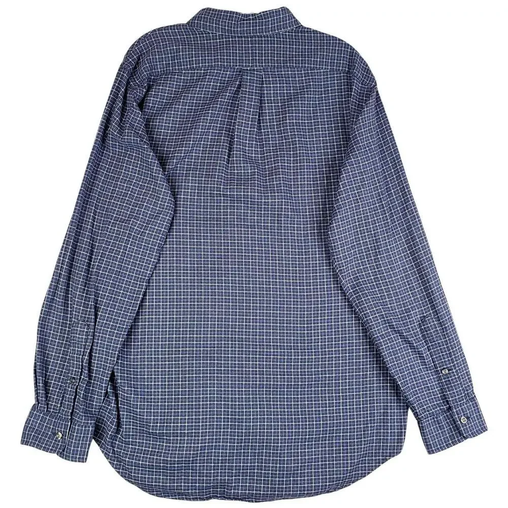 Polo Ralph Lauren Shirt Oxford Button Down Mens Size Large LS Navy Blue Plaid